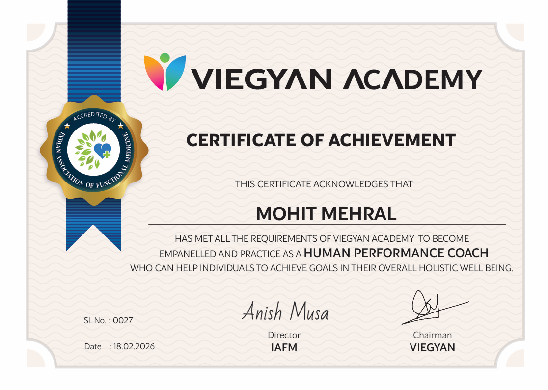 Viegyan Academy Human Performance Coach certificate — Mohit Mehral